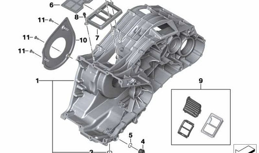 Cárter de cigüeñal abajo OEM 11118545548 para BMW Motorrad C 600 Sport, C 650 Sport, C 650 GT. Original BMW Motorrad.