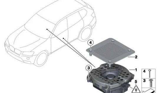 Altavoz subwoofer central (Zentralbass) OEM 65136811918 para BMW X3 (F97, G01, G01N, G08, G08N) y X4 (F98, G02, G02N). Original BMW.