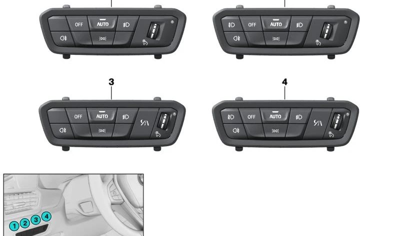 OEM Light Switch 61315A32841 für BMW X5 (F95, G05, G18), X6 (F96, G06, G06N) und X7 (G07, G07N, G09). BMW Original Light Control Unit.