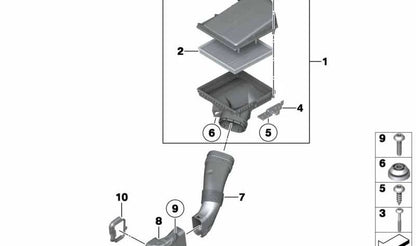 Conducto de aire OEM 13717582310 para BMW F07, F10, F11, F06, F12, F13, F01, F02. Compatible con motores N55 en versiones 535i, 535Li y xDrive. Original BMW.