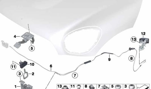 Gancho de seguridad capó delantero OEM 51239802763 para MINI Countryman R60, Paceman R61. Original MINI.