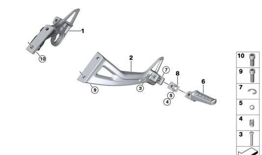 Chapa de encastre reposapiés acompañante OEM 46718396336 para motos BMW G 310 GS, G 310 RR. Original BMW Motorrad.