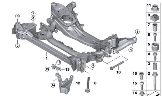Suporte frontal do eixo OEM 3110841117 para BMW G42, G22, G23. BMW original.