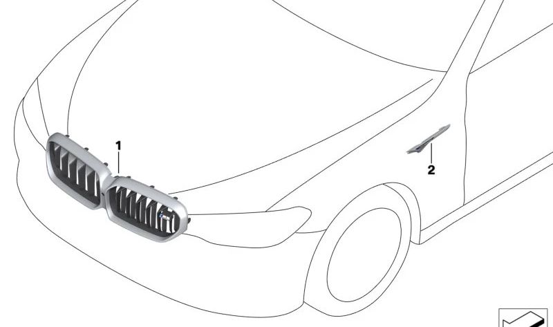 OEM dorato decorativo in bronzo frontale 51138083180 per BMW F90N M5. BMW originale BMW.