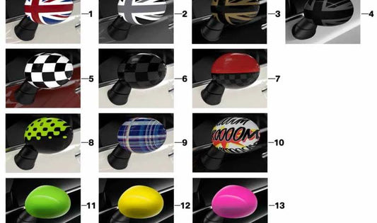 Tapa retrovisor derecho RHD "Night Jack" OEM 51142459028 para MINI F54, F55, F56, F57, F60. Compatible con versiones con volante a la derecha. Original MINI.