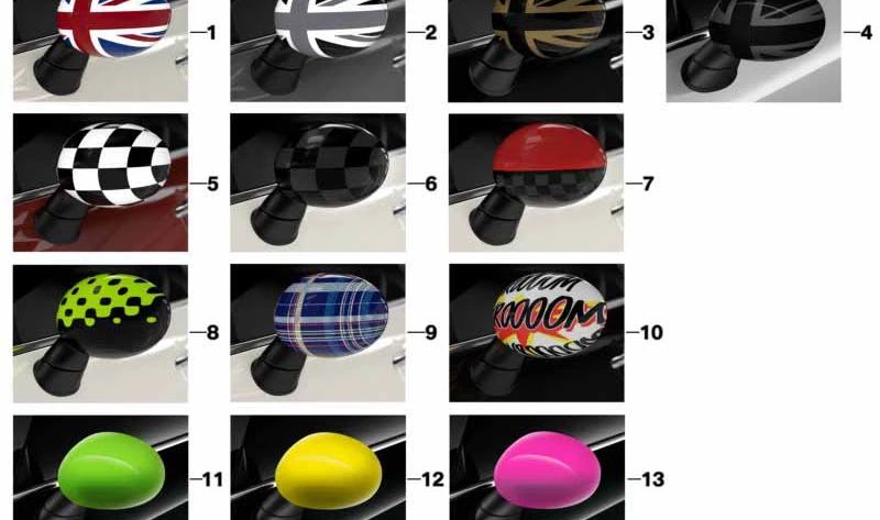 Cubierta retrovisor izquierdo RHD "Night Jack" OEM 51142459027 para MINI F56, F55, Clubman F54, Cabrio F57, Countryman F60. Original MINI.