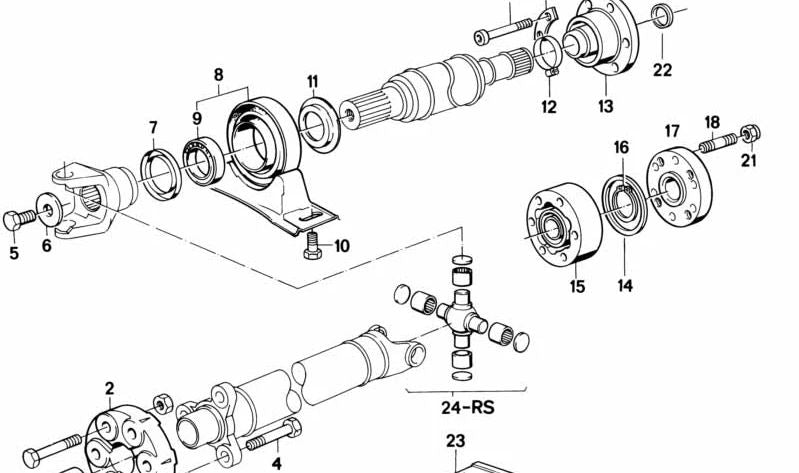 Soporte central de transmisión (Mittellager) OEM 26121225152 para BMW E30. Original BMW.