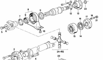 Soporte central de transmisión (Mittellager) OEM 26121225152 para BMW E30. Original BMW.