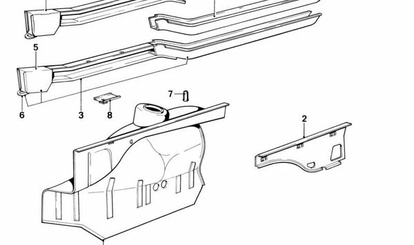 Revestimiento interior del paso de rueda delantero derecho OEM 41141846604 para BMW E21. Original BMW.