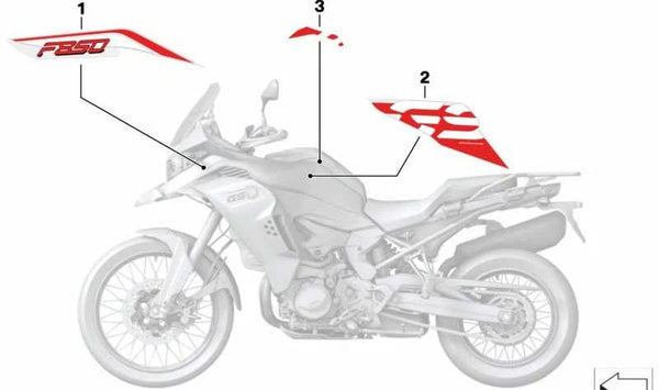 Adhesivo lateral izquierdo OEM 51148396651 para BMW Motorrad F 850 GS Adventure (FK82, 0K01) 2018-2023. Original BMW Motorrad.
