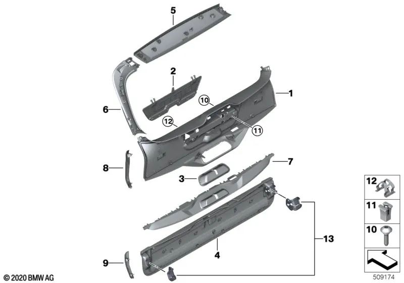 Couvercle inférieur de la porte arrière pour BMW X5 F95, G05, G18 Série X7 G07 (OEM 51497479063). BMW d'origine