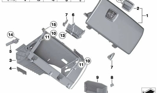 Tapa guantera color marrón OEM 51169159915 para BMW F01, F02, F04 {730d, 730i, 740d, 740i (incluyendo versiones xDrive)}. Original BMW.