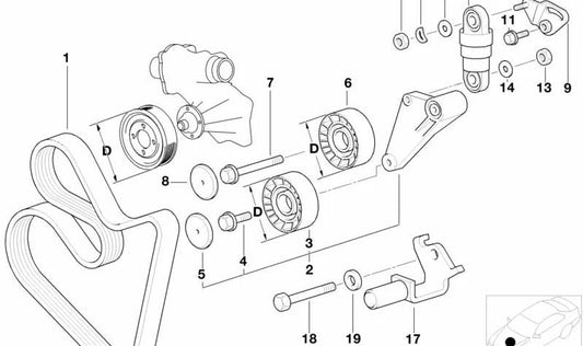 OEM -Einstellungshebel 11281704935 für BMW E39, E38, E31. Komponente des Riemensystems für Wasserpumpe und Lichtmaschine. Original BMW Stück.