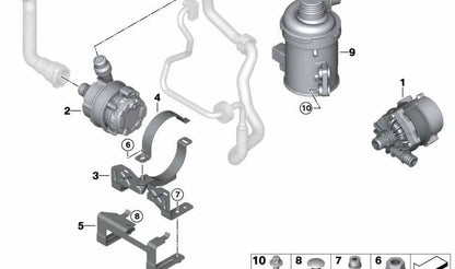 Bomba auxiliar de refrigerante OEM 11518600442 para BMW F21, F22, F23, F30, F31, F34, F80, F32, F33, F36, F82, F83, G30, G32, I12, I15. Original BMW.