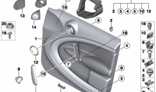 Guarnecido puerta delantera derecha negro OEM 51419808602 para MINI Countryman R60 (2010–2016). Original MINI.