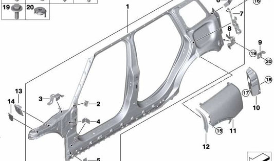 Soporte pared lateral delantera derecha OEM 41007439030 para MINI Clubman F54 y F54 LCI. Original MINI.