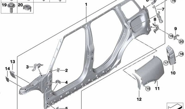 Soporte pared lateral delantera derecha OEM 41007439030 para MINI Clubman F54 y F54 LCI. Original MINI.