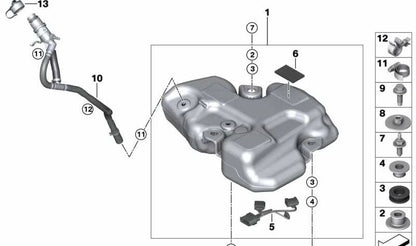 OEM tube support 13907506771 for BMW E60, E60N, E61, F07, F07N, F10, F10N, F11, F11N, F06, F06N, F12, F12N, F13, F13N, F01, F01N, F02, F02N, F04, E83, E83, E83N, F25, F15, E71, E72, F16. BMW original.