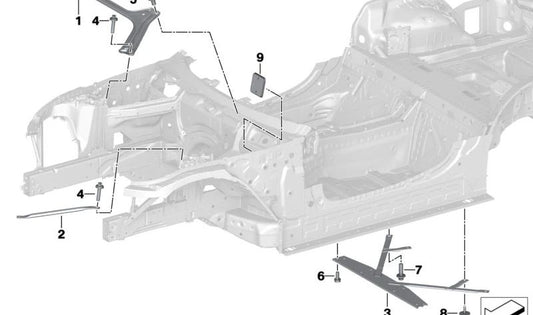 Barra refuerzo torreta delantera OEM 51617423344 para BMW Z4 G29 (modelos: M40i, sDrive20i). Mejora rigidez del chasis. Original BMW.