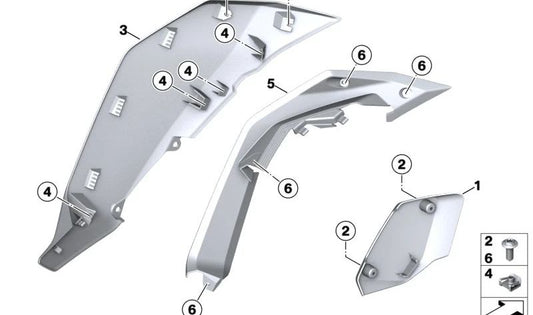 Modanatura del radiatore sinistra OEM 46638403911 per moto BMW F 900 XR (K84). BMW Motorrad originale.
