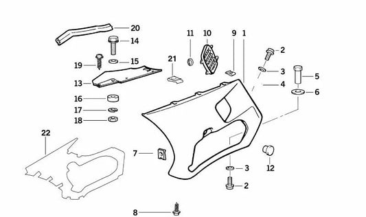 Tuerca OEM 46632309859 para BMW Motorrad K 1100 LT (KK58) 1989-1999. Pieza original BMW Motorrad. Ideal para fijaciones de carenado lateral u otras partes específicas del modelo.