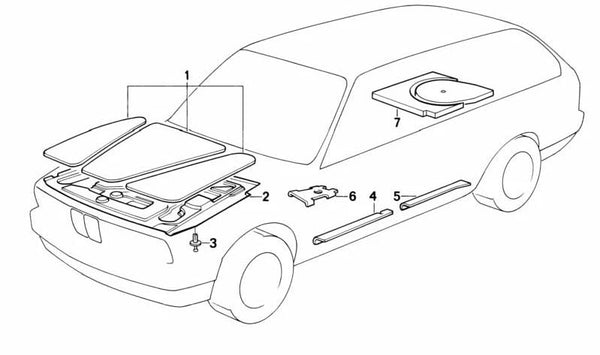 Aislante acústico para bandeja de almacenamiento OEM 51481913064 para BMW E30. Original BMW.