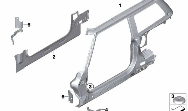 Soporte lateral derecho OEM 41217132512 para MINI R50, R52, R53. Pieza original MINI. Ideal para reparar el umbral derecho del coche. Compatible solo con los modelos indicados.