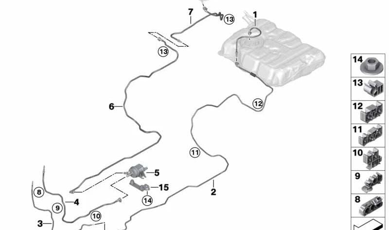 Tubo de aireación delantero OEM 16127429379 para BMW G30, G30N, G11N, G12N. Original BMW.