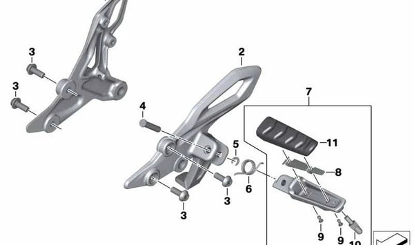 Reposapiés derecho OEM 46718540797 para motos BMW R 1200 R, R 1250 R, R 1200 RS, R 1250 RS. Original BMW Motorrad.