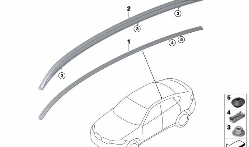 Moldura embellecedora de techo izquierda imprimada OEM 51137414231 para BMW X6 F16 y X6 M F86. Original BMW.