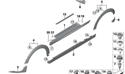 Embellecedor paso de rueda delantero derecho OEM 51777387890 para MINI F56 (todos los Cooper y Cooper S, incluidos JCW) y F57 (todos los Cooper y Cooper S, incluidos JCW). Original MINI.