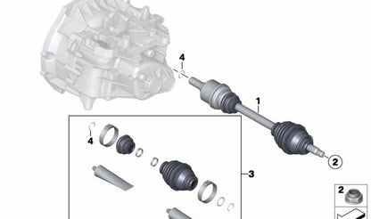Árbol de salida izquierdo OEM 31608605469 para MINI R56, R56 LCI, Clubman R55, Cabrio R57, Coupé R58, Roadster R59... y más. Original MINI.