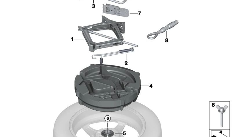 Tuerca de mariposa M8x85 OEM 71109909543 para BMW X5 (F95, F95N, G05, G05N) y X6 (F96, F96N, G06, G06N). Pieza del kit de herramientas o gato. Original BMW.