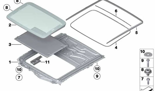 **Junta acústica para cassette de techo solar OEM 54107209215 para BMW F10, F01, F02, F04. Original BMW.**