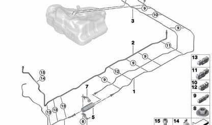 Clip de sujeción de conductos OEM 16127199667 para BMW F07, F10, F11, F06, F12, F13, F01, F02, F04. Original BMW. Compatible con sistemas de combustible y fijaciones.