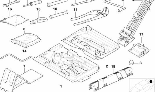 Suporte à ferramenta OEM 71111096022 para versões BMW Z3 E36 M 3.2 (CM91, CM92, CM93). Peça original da BMW.