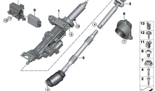 Configuração da coluna de direção elétrica para BMW 5 G60 Series, G61, G68, 7 G70 Series (OEM 32305A81931). BMW original.