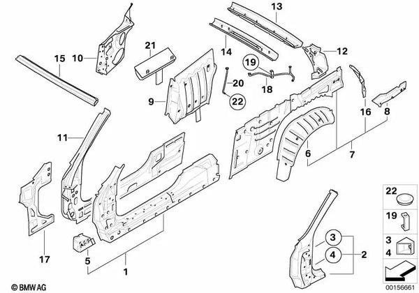 Refuerzo columna B interior izquierda para BMW E64, E64N (OEM 41217127397). Original BMW.