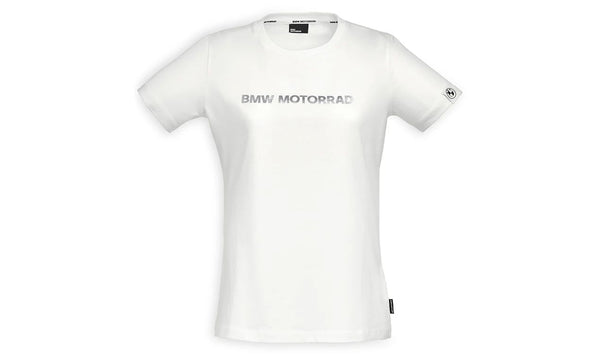 Camiseta blanca de mujer talla XS OEM 76615A813F5 para todas las motos BMW. Original BMW Motorrad.