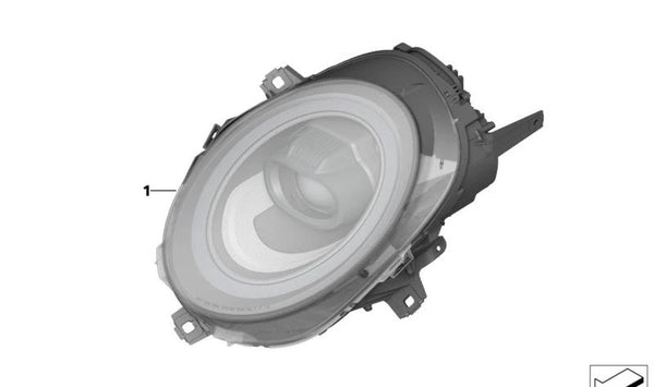 Faro LED AHL luces largas derecho OEM 63118737600 para MINI F54, F55, F56, F57, F56 BEV. Original MINI.