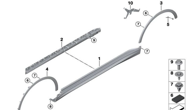 Soporte faldón lateral derecho OEM 51777425470 para BMW G07. Original BMW.