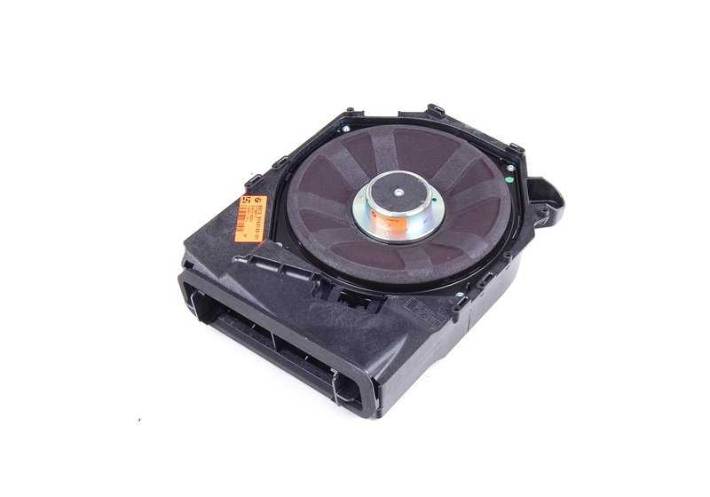 Altavoz subwoofer izquierdo OEM 65139143135 para BMW Serie 1 E81, E82, E87, E87N, E88 y Serie 3 E90, E90N, E91, E91N, E92, E92N, E93, E93N, X1 E84. Parte del sistema Top-HiFi. Original BMW.