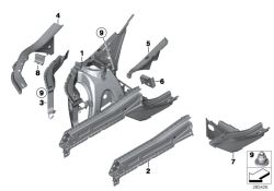 Viga de apoyo para pasarueda interior derecha OEM 41107267026 para BMW X3 F25, X4 F26. Original BMW.