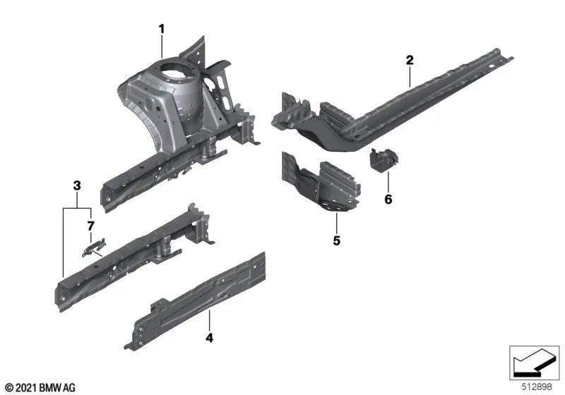Rechte Bremsschlauchunterstützung für BMW Serie 1 F40, F52, Serie 2 F44, F45, F46, U06, X1 F48, F49, U11, X2 F39 und Mini F54, F55, F56, F60 (OEM 41007386990). Original BMW