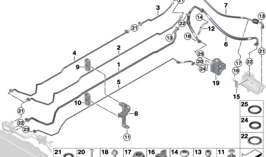 Tubería de presión del compresor OEM 64539291273 para BMW i3 (I01) 60Ah, 94Ah, 120Ah y Rex. Compatible con todos los modelos de 2013 a 2022. Recambio original BMW.