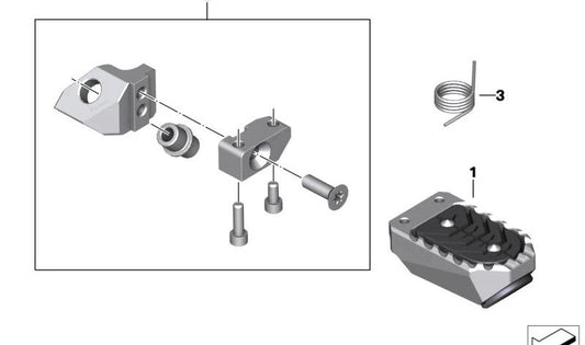 Articulación reposapiés izquierda OEM 46718405777 para BMW R1200GS, R1250GS, R1200GS Adv., R1250GS Adv. Original BMW Motorrad.