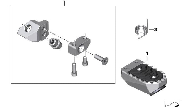 Reposapiés izquierdo OEM 46718405775 para BMW Motorrad R1200GS, R1250GS, R1200R, R nineT, F750GS, F850GS, S1000XR, y más. Recambio original BMW Motorrad.