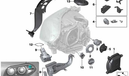 Kit de reparación soporte faro izquierdo OEM 63117343917 para BMW F07, F07N, F10, F10N, F11, F11N, F18N. Original BMW. Ideal para fijar el faro sin cambiar toda la pieza.