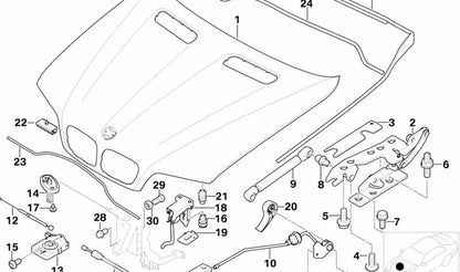 Mecanismo apertura capó delantero OEM 51238402614 para BMW E53 (X5). Repuesto original BMW.