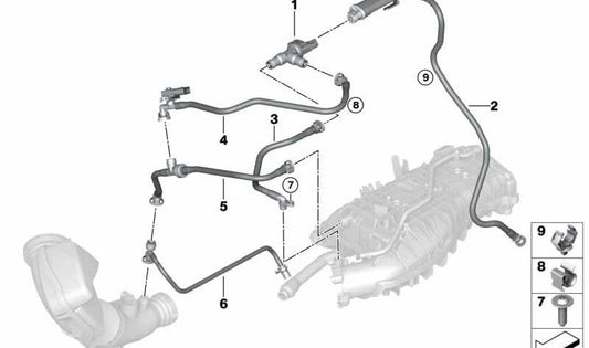 Tubo de ventilación del depósito con resonador OEM 13908613138 para BMW F30. Original BMW.